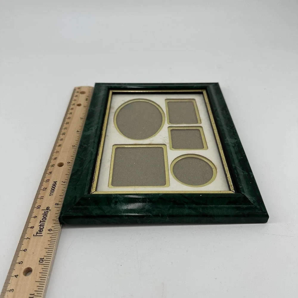 Vintage Green Faux-Marble & Gold Trim 5 Photo Picture Collage Frame